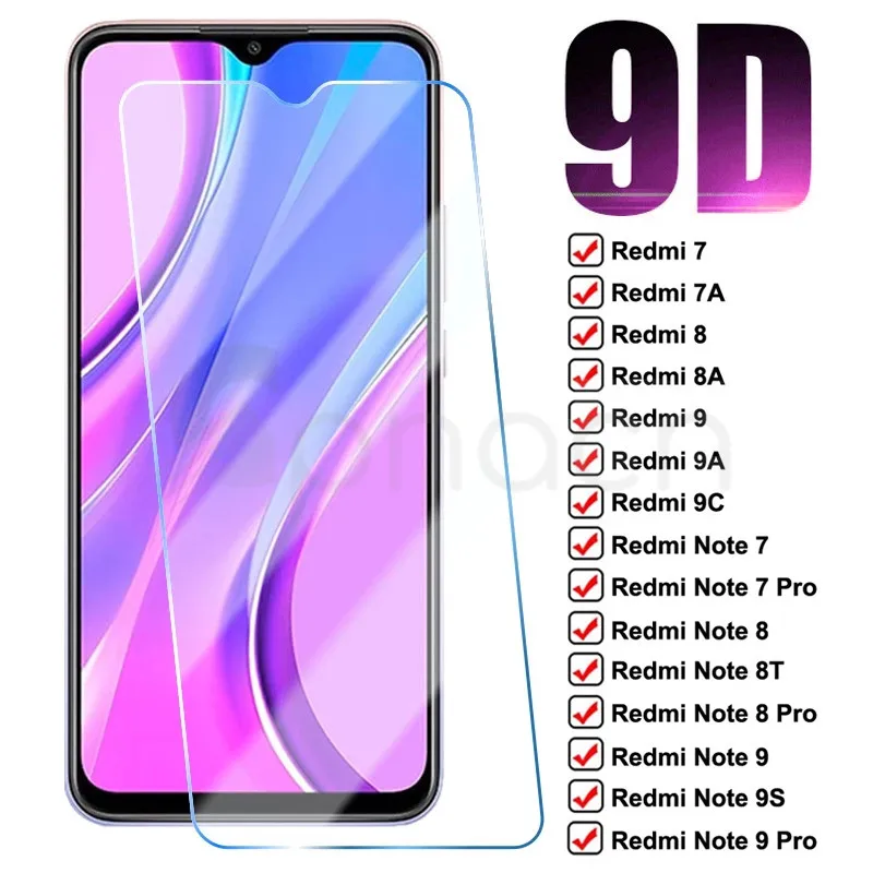 9D Protection Glass For Xiaomi Redmi 9 9A 9C 8 8A 7 7A Tempered Screen Protector Redmi Note 7 8 8T 9S 9 Pro Safety Glass Film 1