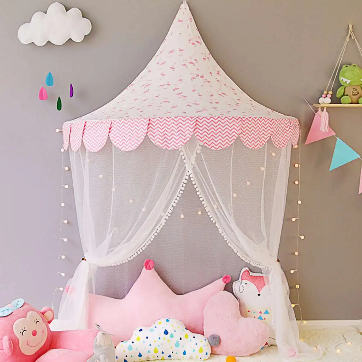 1,5 м детские палатки teepee детский игровой домик хлопковая кровать палатка навес складная кроватка палатка Детская комната Декор подарки на день Рождения фотография - Цвет: Flamingo