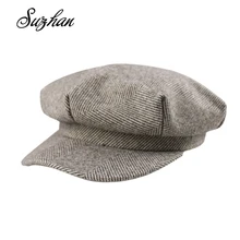 Suzhan, осенне-зимние шапки для женщин, одноцветные, одноцветные, восьмиугольные, Newsboy, кепки для мужчин и женщин, повседневная шерстяная шапка, Зимний берет для женщин, шапка художника