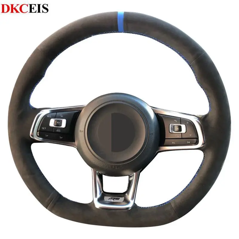 DIY Black Leather Soft Suede Carbon Fiber Car Steering Wheel Cover for Volkswagen Golf 7 GTI R MK7 Polo Scirocco 2016 2015 | Автомобили и