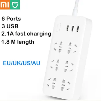 

Original Xiaomi Mijia Power Strip Basic Version 6 Sockets With 3 5V 2.1A Fast Charging USB Ports White Mi Socket Solid Color