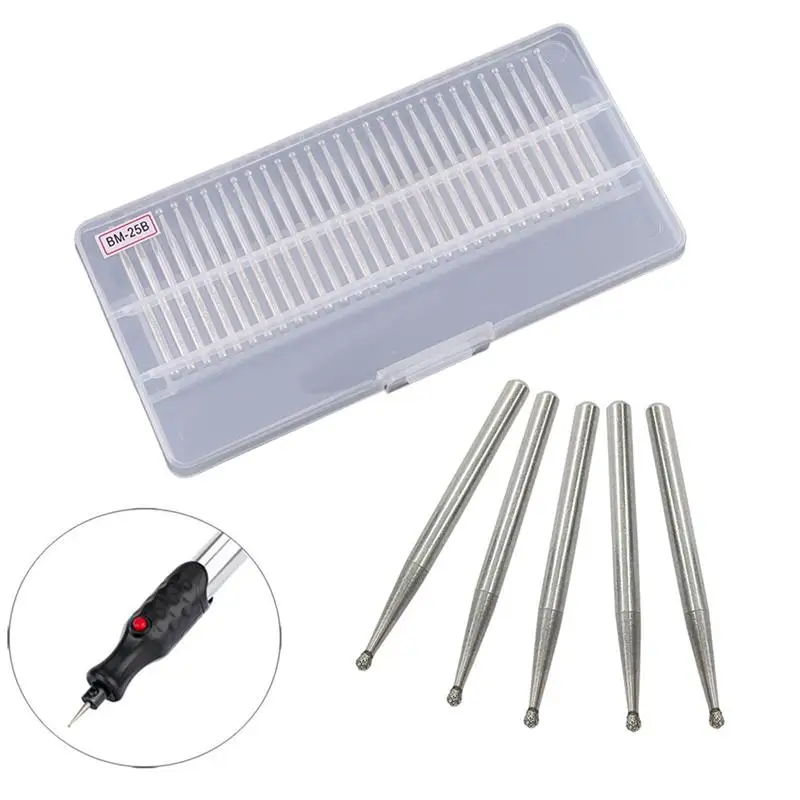 

WINOMO 30pcs 2.5mm Round Ball Shape Diamond Grinding Burr Drill Bits For Rotary Tool Electric Grinder Pneumatic Engraving