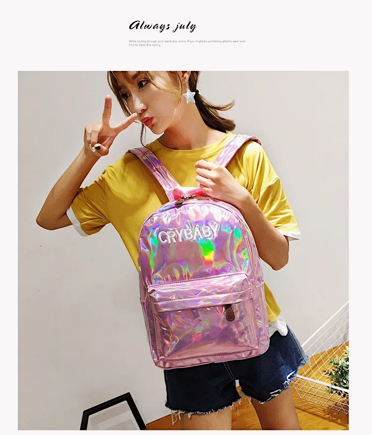 2019 Новый стиль лазерная школьная сумка Водонепроницаемый сумка Для женщин корейско-Стиль рюкзак в студенческом буквами рюкзак