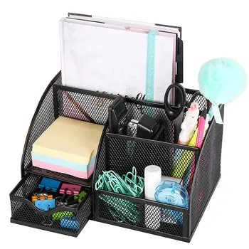 

office accessories Metal Pen Holder Barrel organizador escritorio Student Desktop Storage Rack Seven Grid desk accessories