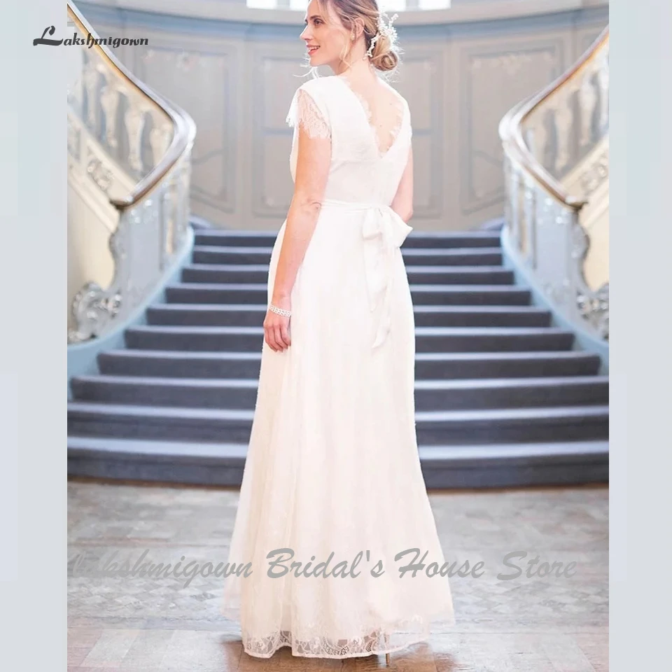 Lakshmigown сексуальное кружевное свадебное платье для беременных А-линия Vestido de Novia винтажное свадебное платье-Бохо С v-образным вырезом на спине Новинка