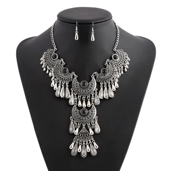

LOVBEAFAS Fashion Choker Bohemian Jewelry Sets Drop Tassel Statement Maxi Necklace Earrings For Women Colar Vintage Jewelry