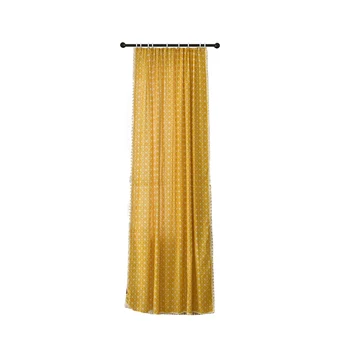 

Curtain Panel Darkening Kitchen Shading Yellow With Tassels Hanging Country Style Bedroom Checkered Geometric Print Living Room