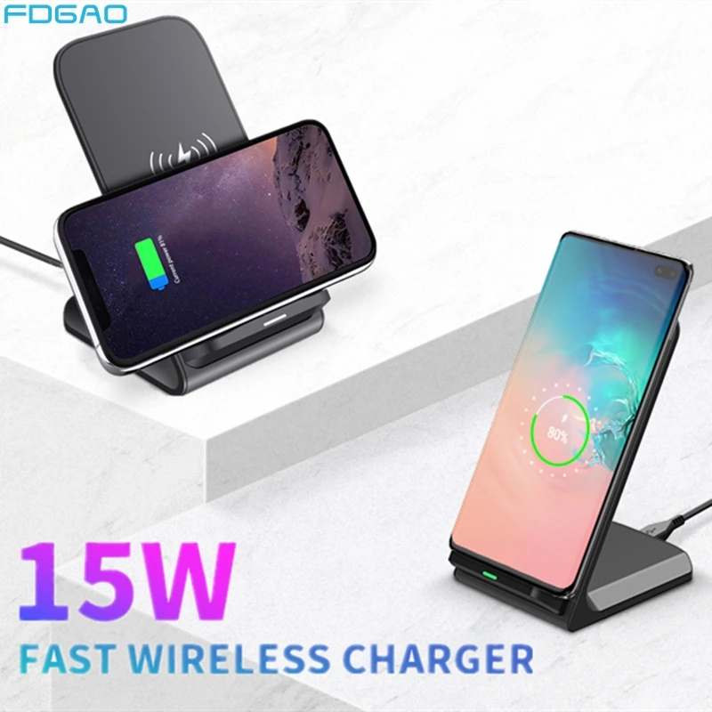 

FDGAO 15W Qi Wireless Charger Stand For iPhone 11 Pro Max X XR XS 8 USB Type C Cable Fast Charging Station for Samsung S10 S9 S8