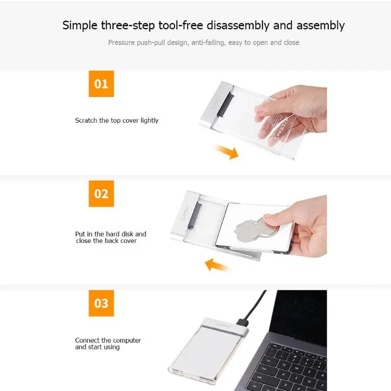 ORICO корпус жесткого диска 2,5 дюйма Прозрачный USB3.0 корпус жесткого диска поддержка UASP протокол для 7-9,5 мм HDD SSD чехол для win 10