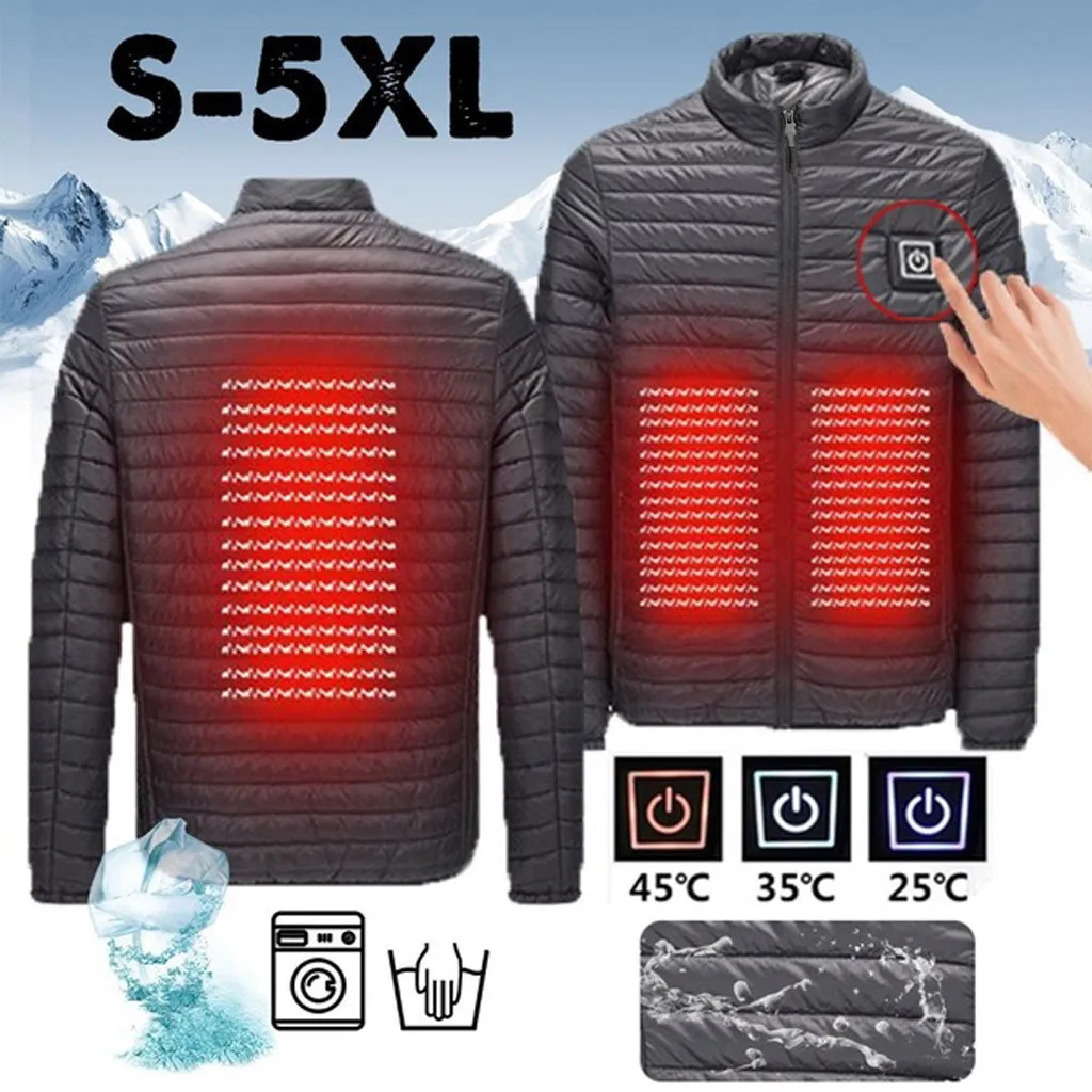 2021 Winter Men's New Jacket Smart Usb Abdominal Back Electric Heating Warm Down Cotton Jacket Fashionable Design Warm Blouse 1