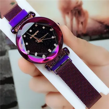 

Hot Sale Trend Starry Sky New Designs Magnet Mesh Strap Watch Women With Diamond Mirror Personality Student Watch