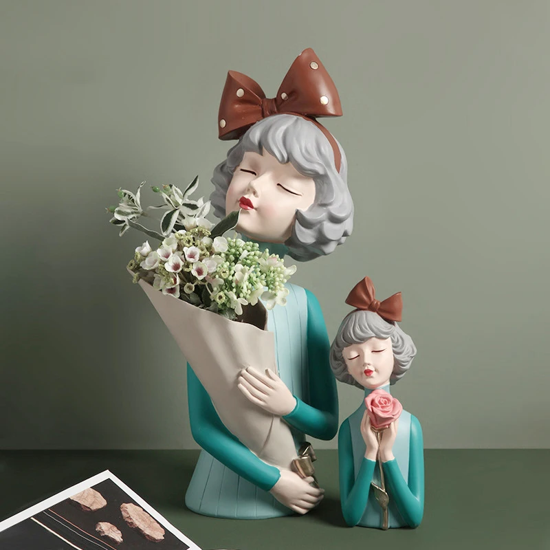 Украшение для дома скульптура 3D милая девушка ваза с цветами украшение стола