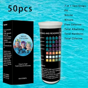 

50PCS Water Test Strips 7 In 1 Test Strips PH Level Aquarium Fish Tank Swimming Pools Total alkali total chlorine test
