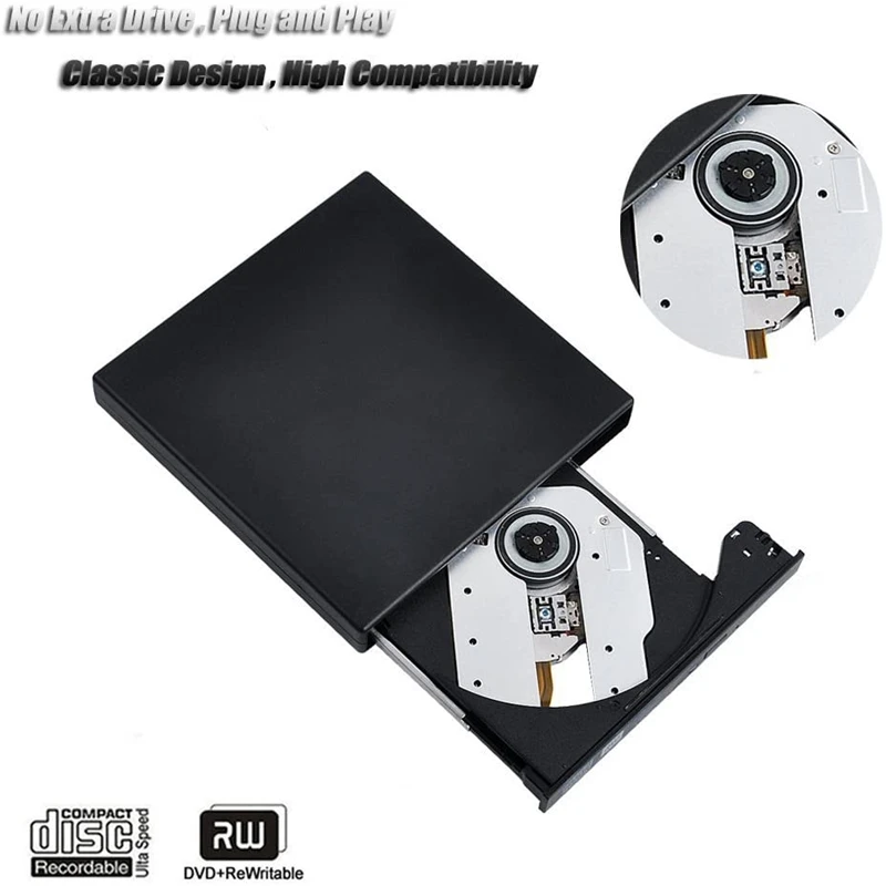 Фото Внешний DVD-привод, USB 2,0, портативный привод CD/Dvd +/-Rw, тонкий Dvd/CD Rom, записывающее устройство, горелка для ноутбука, настольного ПК, Windows 10/8/XP №3