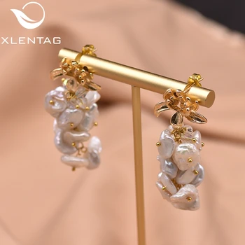 

XlentAg Natural Fresh Water Baroque Pearl Dangle Earrings For Women Wedding Flower Drop Earrings Luxury Handmade Jewelry GE0310