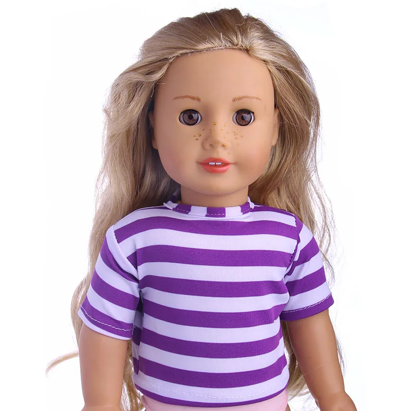 Barbie Doll Clothes Doll Clothes Accessories Doll Clothes Doll Accessories Doll Clothes Cotton Striped T-shirt Unisex Short Top Fit 18Inch American &43cm Reborn Baby Doll Accessories Generation Gifts