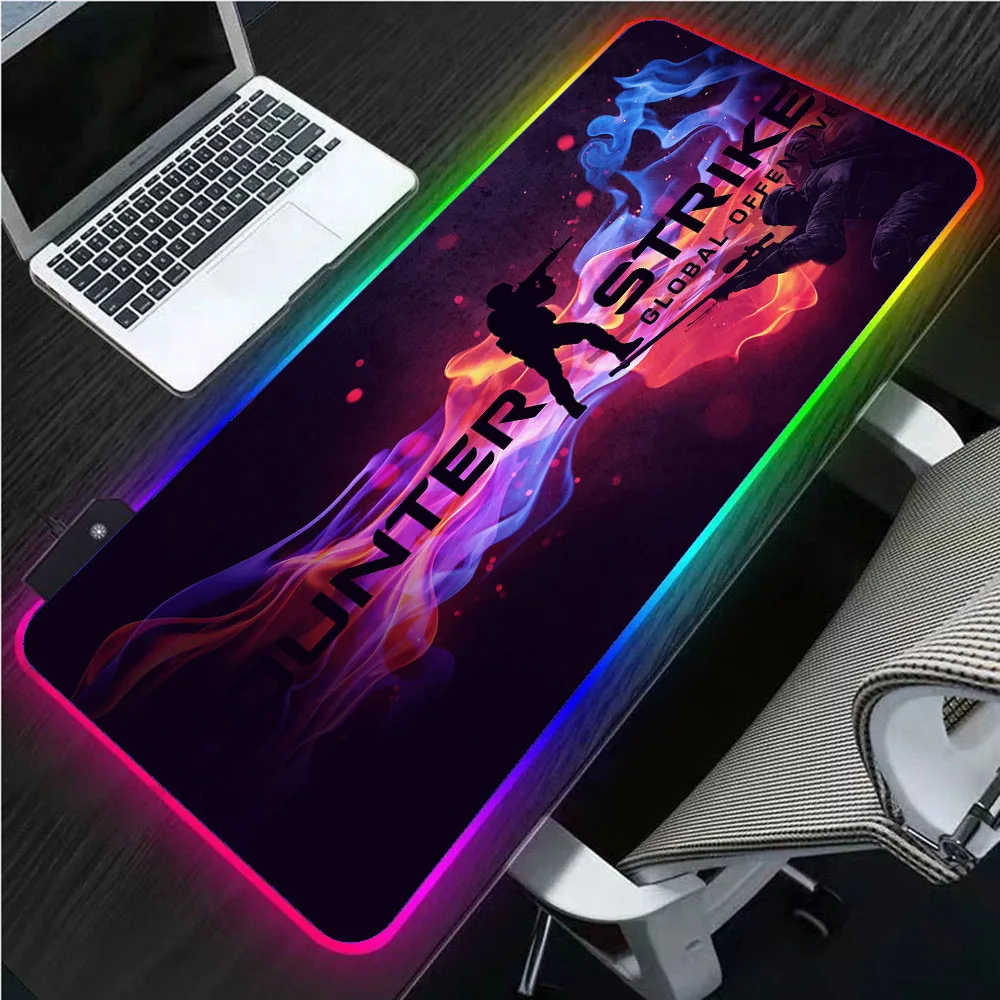 

War Gamer CS GO Gun Parts RGB Gaming Mousepad LED Anti-Slip Mat PC Laptop Gaming Lovers Desk Mat Locking Edge for CS GO LOL Dota