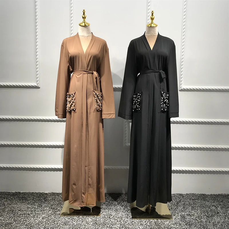 Жемчуг абайя кимонотурецкий хиджаб мусульманское платье исламское одежда Абая для женщин платье из Дубая скромный длинный кардиган