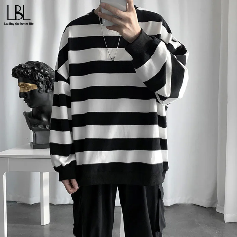 Sweatshirts Men Clothing Spring-Streetwear Oversized Hiphop Loose Striped Homme Winter