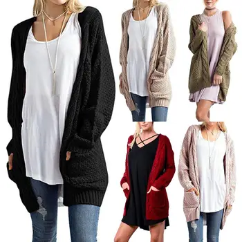 

Women Casual Loose Sweater Solid Color Long Sleeve Warm Cardigan Sweater Coat Winter Autumn Yellow Black Outwear jersey mujer