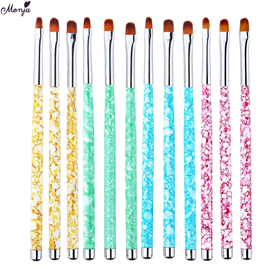 

Monja 3Pcs Nail Art Marble Pattern Acrylic UV Gel Extension Builder Painting Brush Flower DIY Design Drawing Pen Manicure Tools