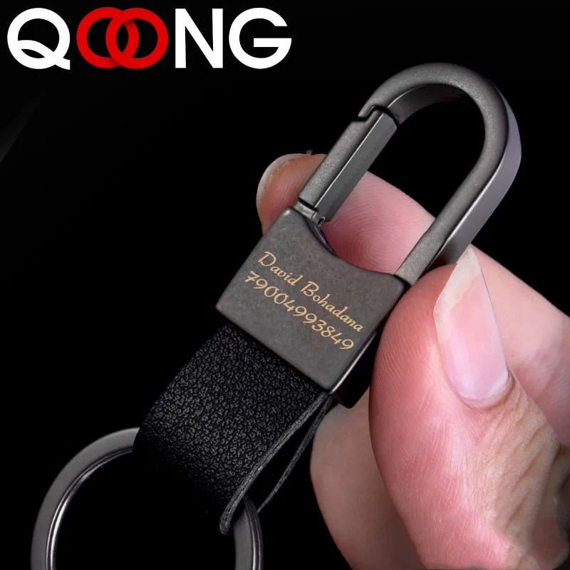 

QOONG 2019 Custom Lettering Keyring Keychain Genuine Leather Men's Simple Key Chains Holder Keyfob For Car Accessories Gift Y72