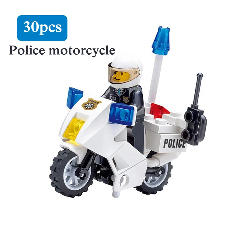 Kazi 30pcs City Police Motorcycle Building Blocks Model Brinquedos Educational Legoing Bricks Figures Toys Boys Kids Motorbike