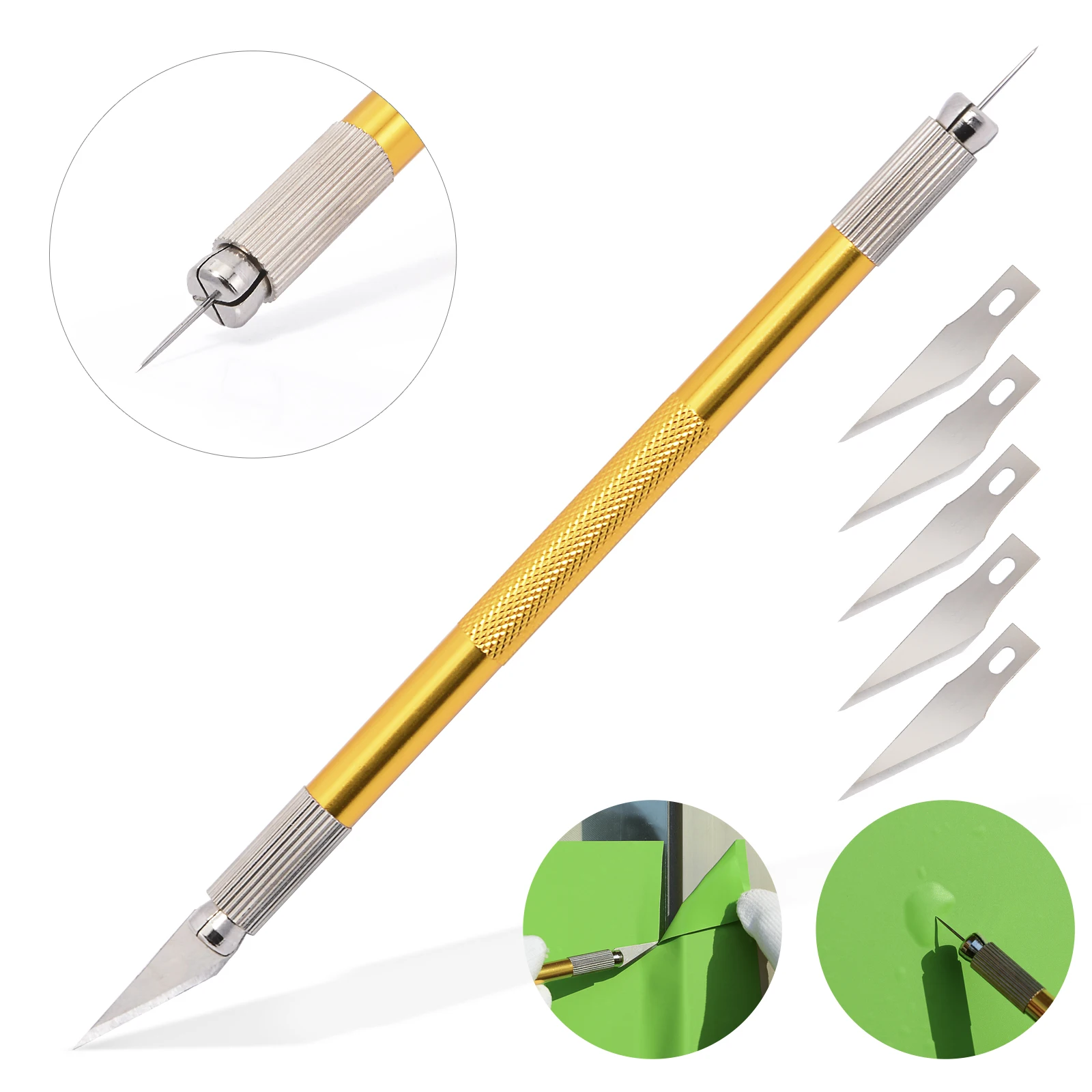 

EHDIS Car Protective Foil Film Cutter Knife Air Bubble Removal Pen+5pcs Sharp Blade Auto Tints Wrap Decal Install Household Tool