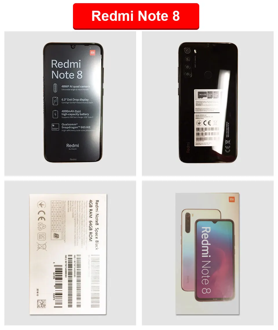 Xiaomi Redmi Note 8 с глобальной версией, 4 Гб, 128 ГБ, восьмиядерный смартфон Snapdragon 665, 6,3 дюйма, 48мп, четырехъярусная камера заднего вида, 4000 мАч, поддерживает 18 Вт