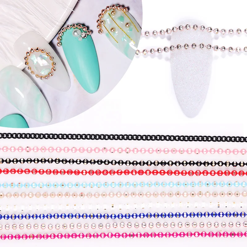 

1PC/Bag Metal Gold Silver Nail Chain Mixed Size 3D Striping Ball Beads DIY for Nail Art Decorations
