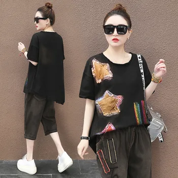 

Fashion Tracksuit Women Loose Hip-hop Two-piece Suit Female Summer 2020 Foreign Style Harem Pants And O Neck Tees