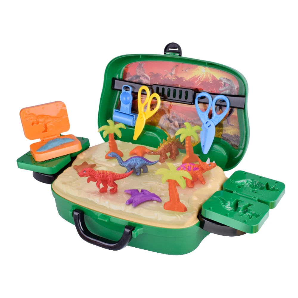 Дети ролевые игры чемодан игрушки DIY динозавр модель игрушки для детей тесто 3D образовательное моделирование цвет глина Пластилин наборы инструментов