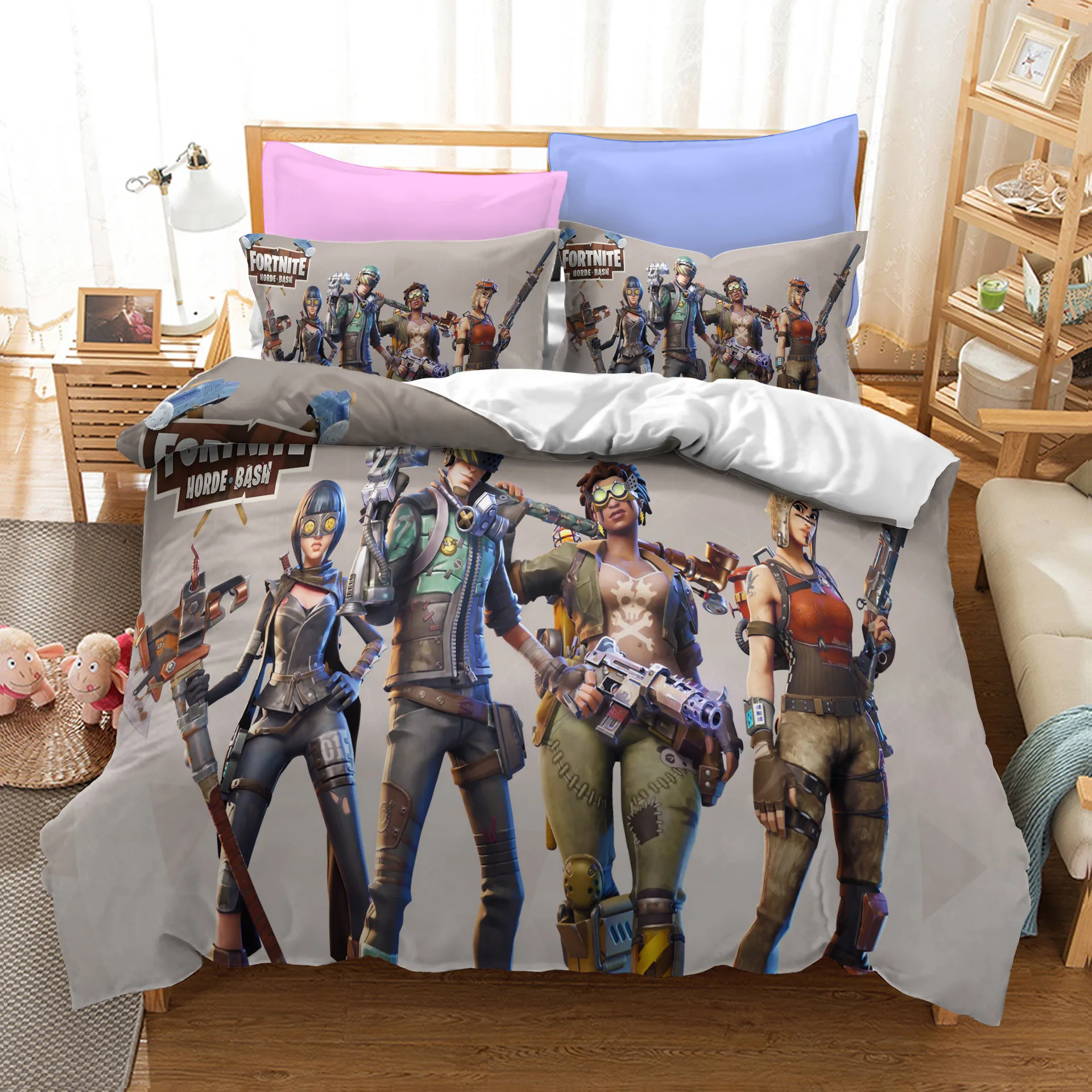 Jay Franco 5ピースフルベッドセット Fortnite Fortnite公式製品 Neon Warhol スーパーソフト バーテックス ピーリー ラマ 掛け布団シーツセット 耐退色性マイクロファイバー 全商品オープニング価格 Fortnite