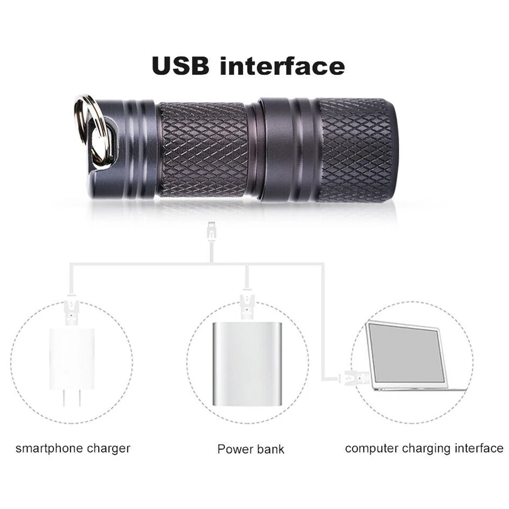 Портативный мини-брелок USB Перезаряжаемый светодиодный фонарик держатель для ключей Карманный брелок фонарь ночное освещение для кемпинга/пешего туризма