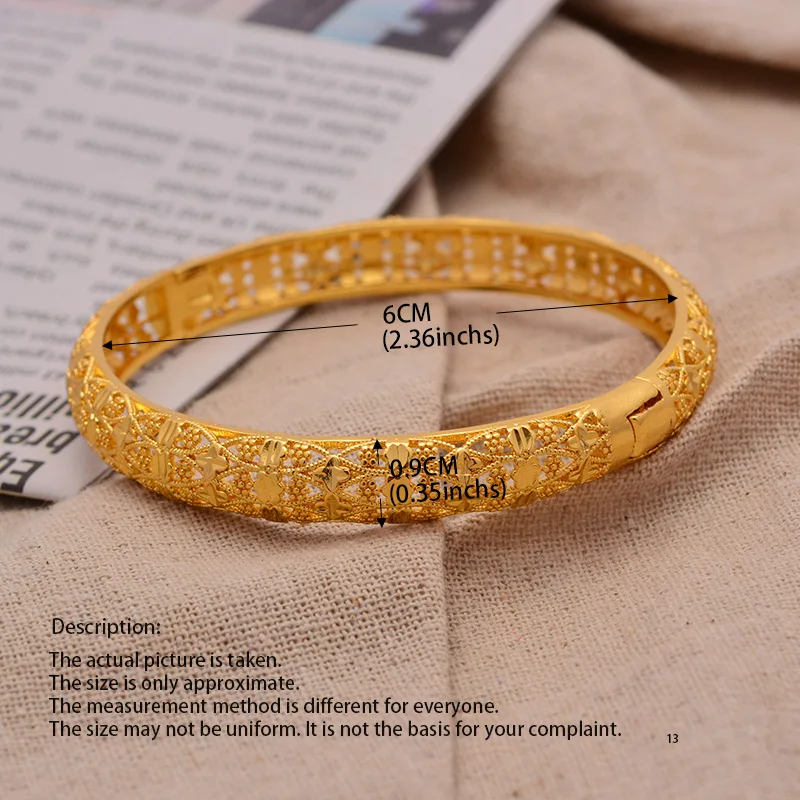 Yongkan 2pcs Dubai Style Gold Bangles - Indian Fist Opening Bracelets For Women & Men, Stainless Steel Embossed Design