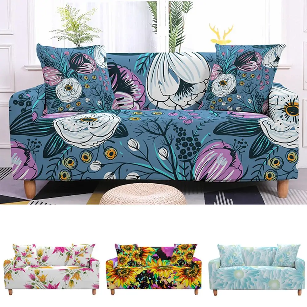 

3D Floral Sunflower Printed Couch Cover Elastic Stretch Sectional Sofa Cover Slipcover Armchair for Living Room Christmas Decor