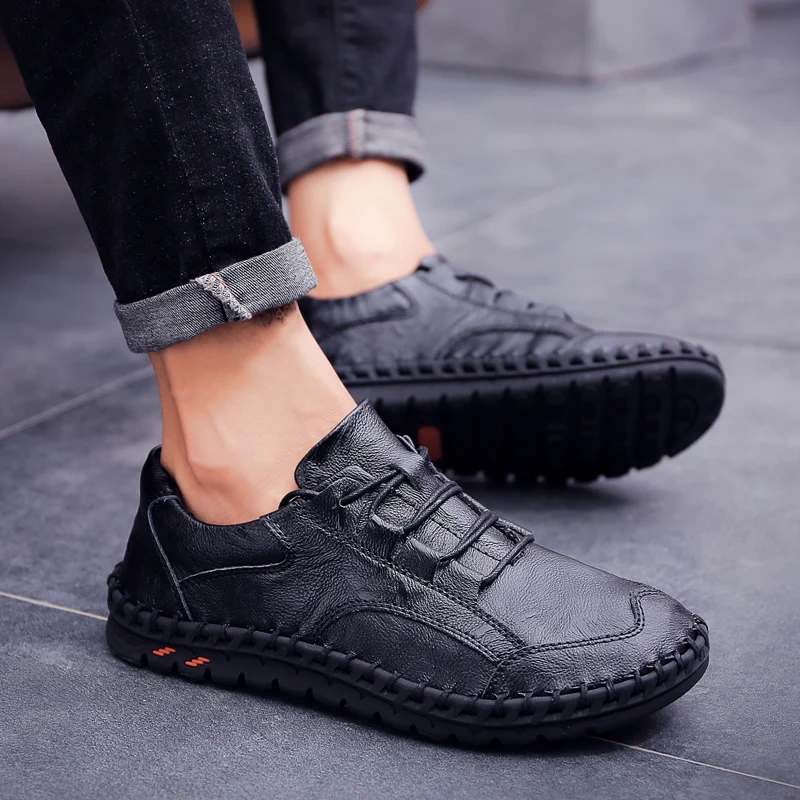 

big size 48 Casual Shoes Men genuine Leather Flats Shoes outdoor handmade sewing Lace up Low Top Sneakers Tenis Masculino a4