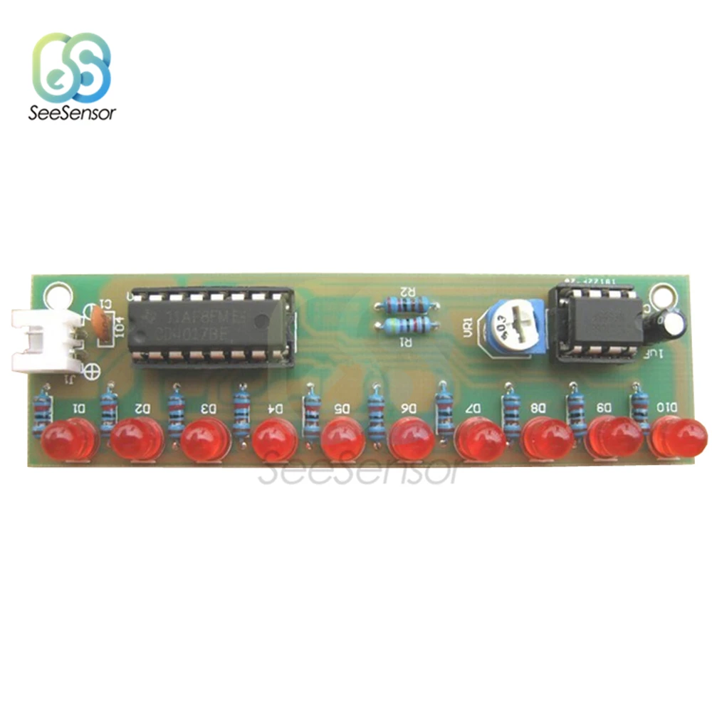 NE555+ CD4017 тренировочные Обучающие наборы светодиодный мигающий световой модуль электронный комплект PCB люкс LSD-10 3-4,5 в 88*25 мм