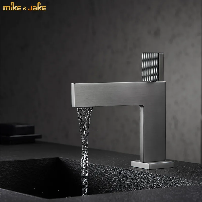 

Gunmetal bathroom faucet frosted gray luxury basin mixer hot and cold single handle basin tap sink faucet gold square crane