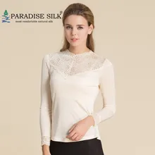 Женская рубашка с длинным рукавом, шелк, трикотажная Кружевная футболка с воротником-стойкой, нижнее белье, топ, Размеры M L XL XXL