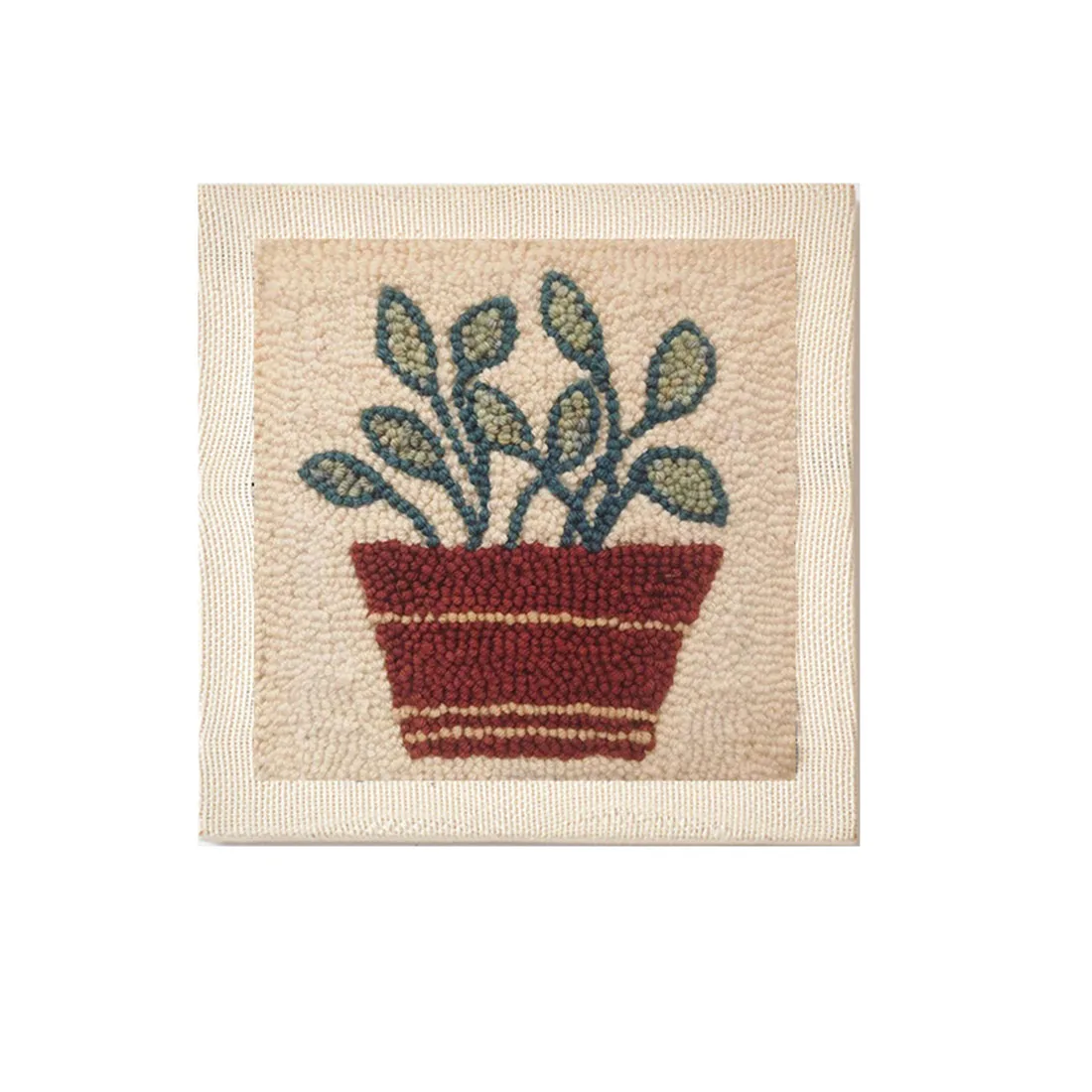 

DIY Knitting Wool Rug Hooking Kit Handcraft Woolen Embroidery Creative Gift with 26 x 26cm Wooden Frame Punch Needle - Flowerpot