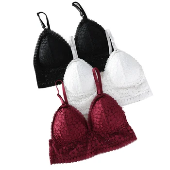 

Female Sexy Lace Hollow Out Push Up Bra Underwear Lace Crop Top Seamless Deep V Women Bra