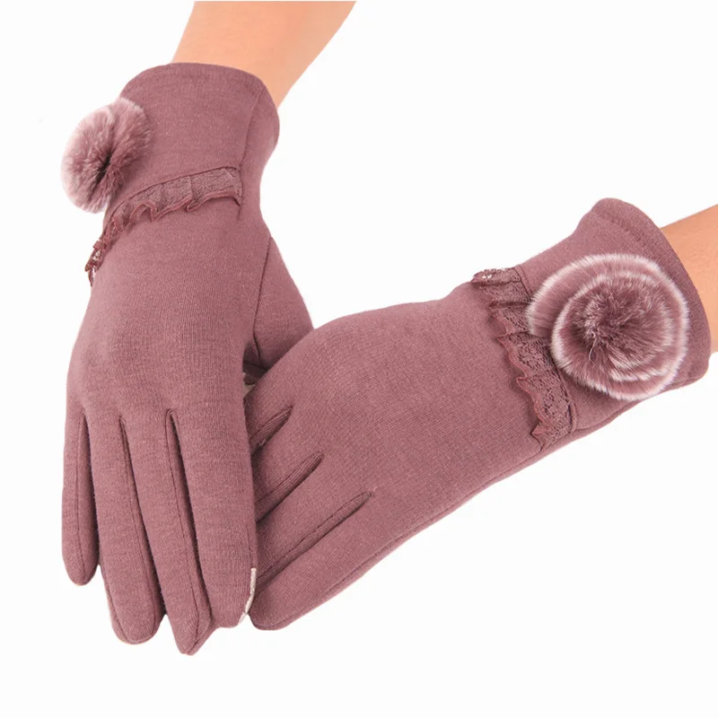 Женские перчатки, женские перчатки, зимние теплые, с сенсорным экраном, Элегантные зимние варежки, женские, на запястье, одноцветные, варежки, Модные женские перчатки luva - Цвет: Dousha