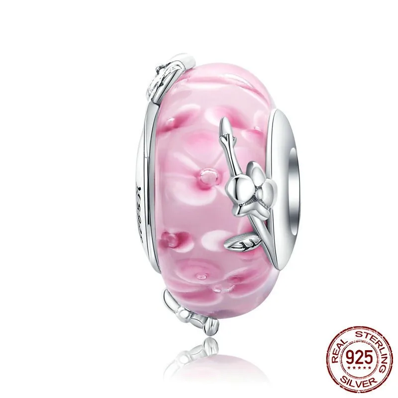 Fit Pandora браслет стерлингового серебра 925 Универсальный планета Маргаритка бабочка стеклянные бусины S925 розовый цветок Чарм "Пчела" - Цвет: asd1281-1