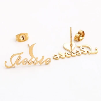 

Star&Moon Name Earrings For Women Girl Customized Jewelry Personalized Crown Butterfly Moon Heart Stud Earrings Christmas Gifts