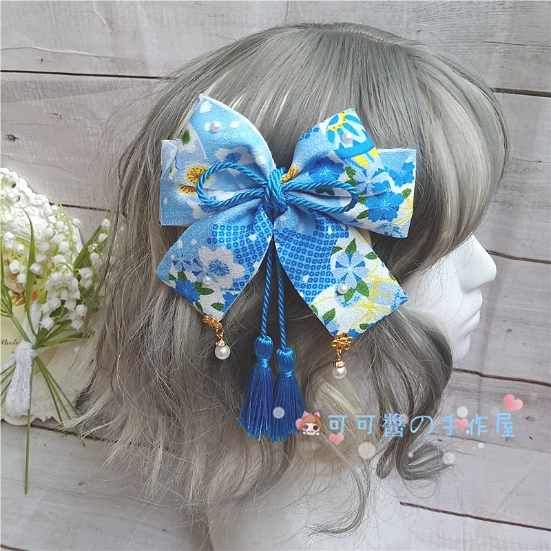 Little blue linen Оригинальное и высокое настроение украшенное большим бантом Шпилька японское кимоно лолита АНТИЧНОСТЬ утконоса клип Harajuku kawaii - Цвет: Little blue linen