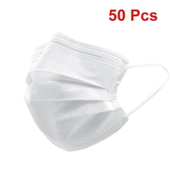 3-Layer Disposable Protective Face Masks with Earloops - Black (50 Pcs White)
