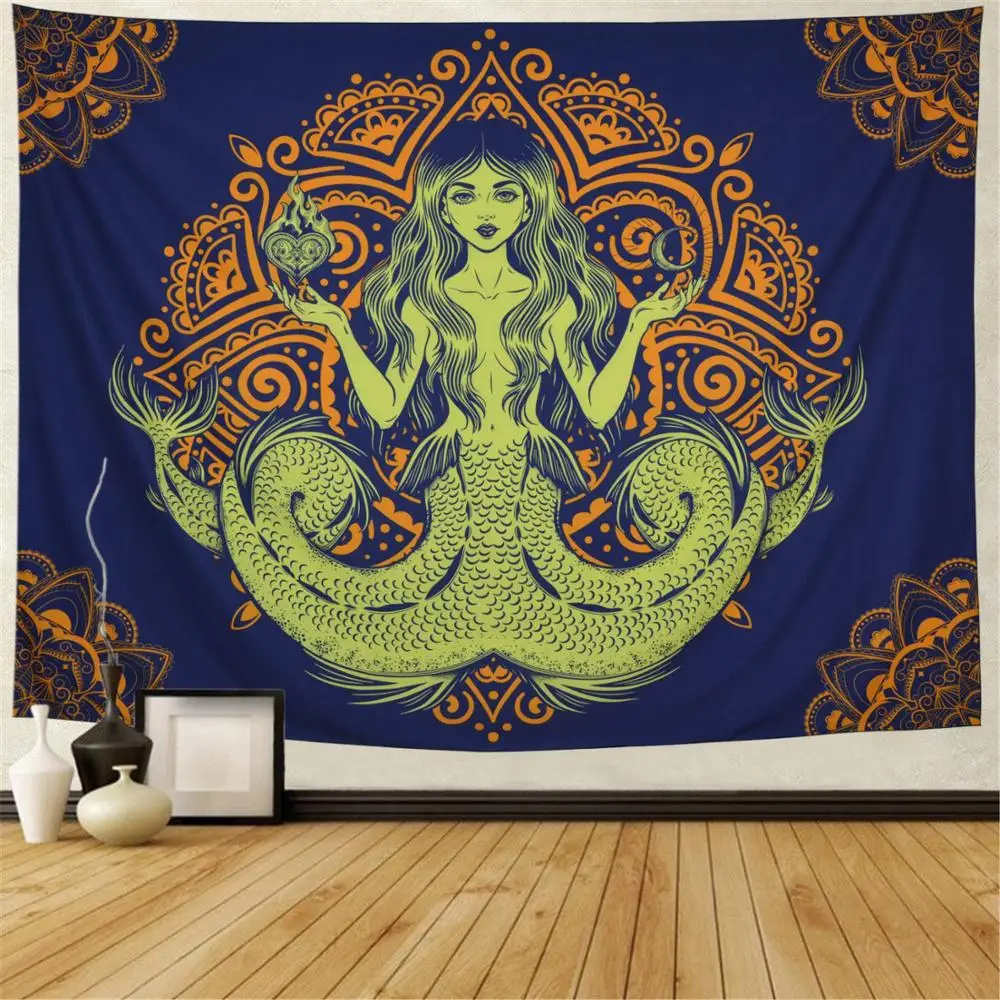Гобелен Мандала Русалка богемная Мандала настенный гобелен индийский Хиппи психоделический настенный для гостиной спальни