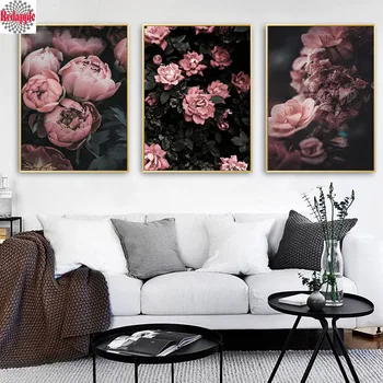 

PHOTO CUSTOM 3 pcs Peony Rose Flower Botanical Diamond Painting Cross Stitch 5D Full square Mosaic Diamond Embroidery Home Decor