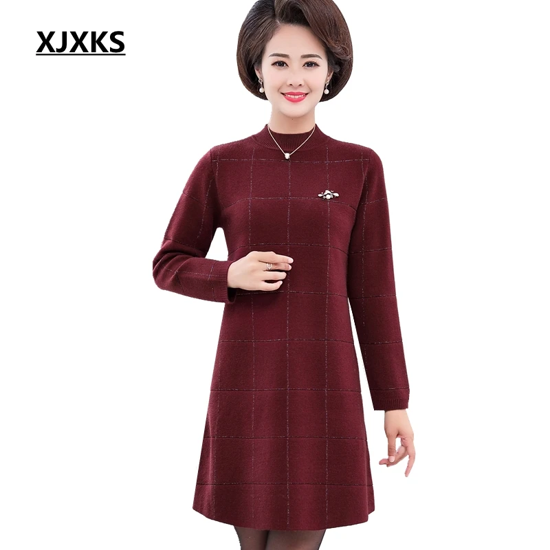 

XJXKS Sueter Mujer Invierno 2019 Elegant Plus Size Turtleneck Long Sweater Wool Pullover Long-sleeved Knitted Women Sweater